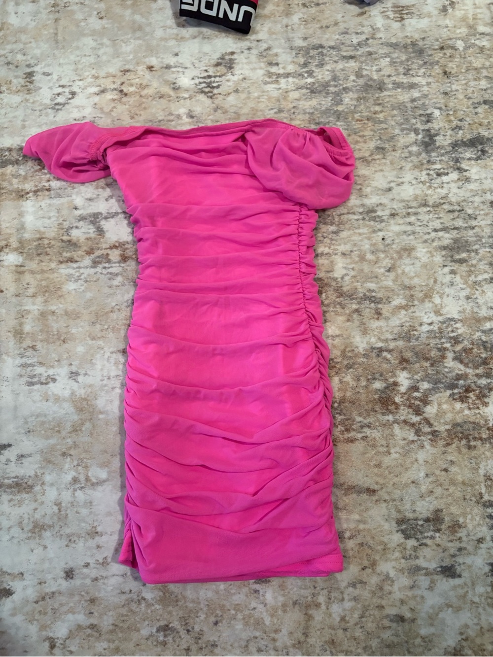 Katie J NYC Hot Pink Off-Shoulder Ruched Mini Dress - Picture 2 of 3